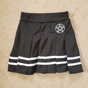 Spirit Halloween Black Pleated Mini Skirt Gothic Punk Embroidery Pentagram Small